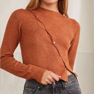 Rust Diagonal Button-up Knit Sweater